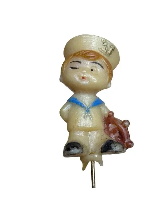 Vintage Sailor Boy 1950s Stick Hat Pin Brooch Nautical 3" Boho Kitsch Cruise - Picture 1 of 5